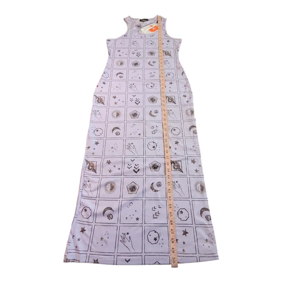 NWT Cider Halloween Graphic Cutout Sleeveless Maxi Dress Purple Side Slit Large - Picture 2 of 16